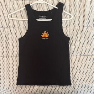 Teddy Fresh Black Tank with Orange Bear Graphic